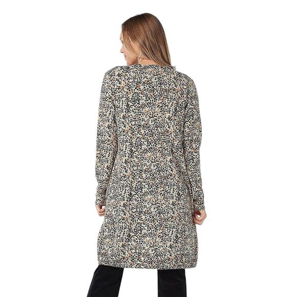 Soft by Naadam Leopard Cashmere Longline Open Front Duster Sweater - Picture 2 of 9